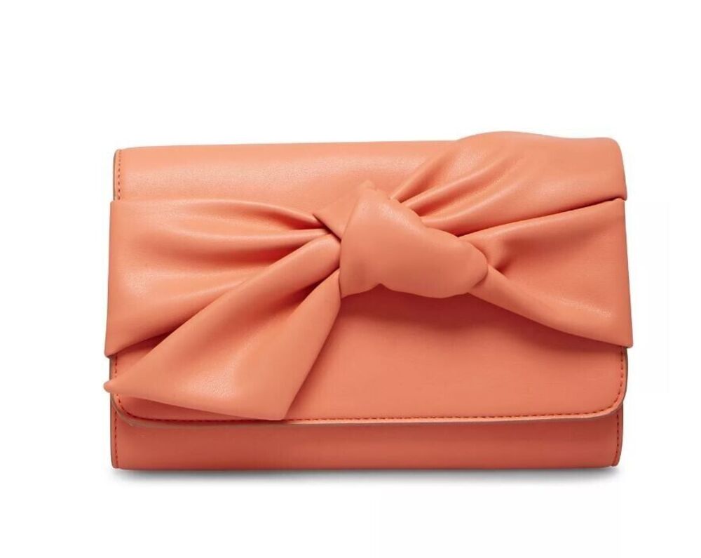 ANNE KLEIN WOMENS CROSSBODY BAGS SOFT BOW CROSSBODY CLUTCH SALMON PINK